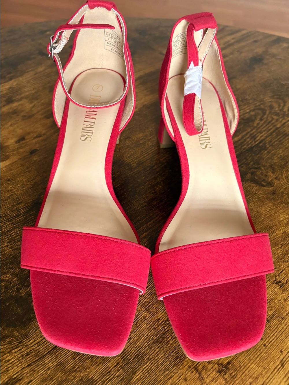 Dream Pairs Red Open-Toe Block Heel Sandals